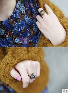 欧美风复古彩钻圆球百搭戒指