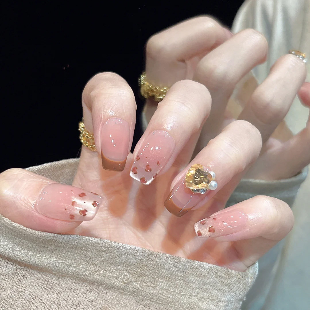 手工粉棕豹纹穿戴甲豹纹显白INS美甲成品2025新款高级感 指甲贴片,淘宝优惠券,粉丝福利购,淘宝优惠卷