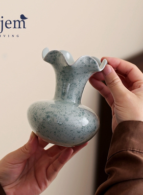 Hjem LIVING·云澜|石纹釉扁肚陶瓷小花瓶家用玄关中式干花插花器