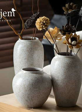 Hjem LIVING·中古田园风陶瓷无孔花瓶 客厅样板间摆件干花插花器