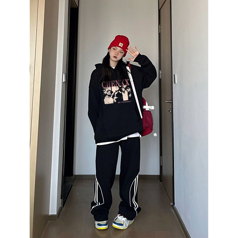 秋冬加绒连帽卫衣女2024新款美式复古宽松小众设计感oversize外套,淘宝优惠券,粉丝福利购,淘宝优惠卷