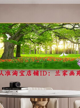 客厅阳光树装饰画花鸟麋鹿晶瓷画