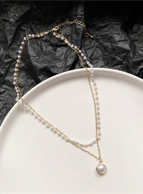 韩国复古叠带双层珍珠项链女ins