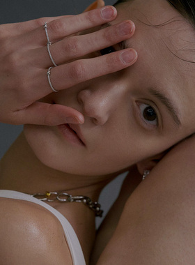 韩国代购设计师S_S.IL 925银带钻细戒指ssil