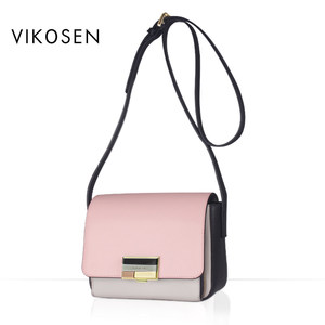威科什包包2018新款牛皮女包锁扣撞色个性单肩包斜挎包女士小方包