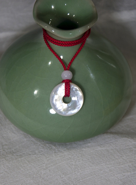 天然白蝶贝平安扣吊坠男女红绳平安扣项链老鱼骨贝母玉佩玉石挂坠