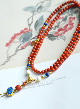 「胜意」原创小众国风设计款满肉南红5mm毛衣链项链新中式项链