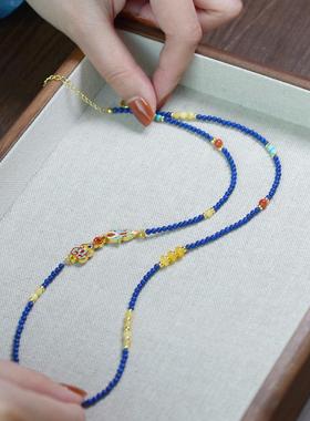 「青霖」原创小众天然青金石蜜蜡三圈手链毛衣链