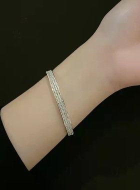 日韩新款时尚个性钛钢镀玫瑰金三排钻手镯女韩版手环简约饰品首饰