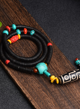 不掉色椰壳圆片男女天然石毛衣链