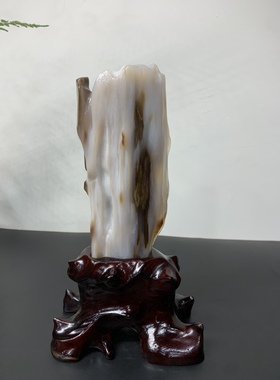 缅甸树化玉摆件总高22/高16.5/宽7/厚2.5厘米净重0.9斤