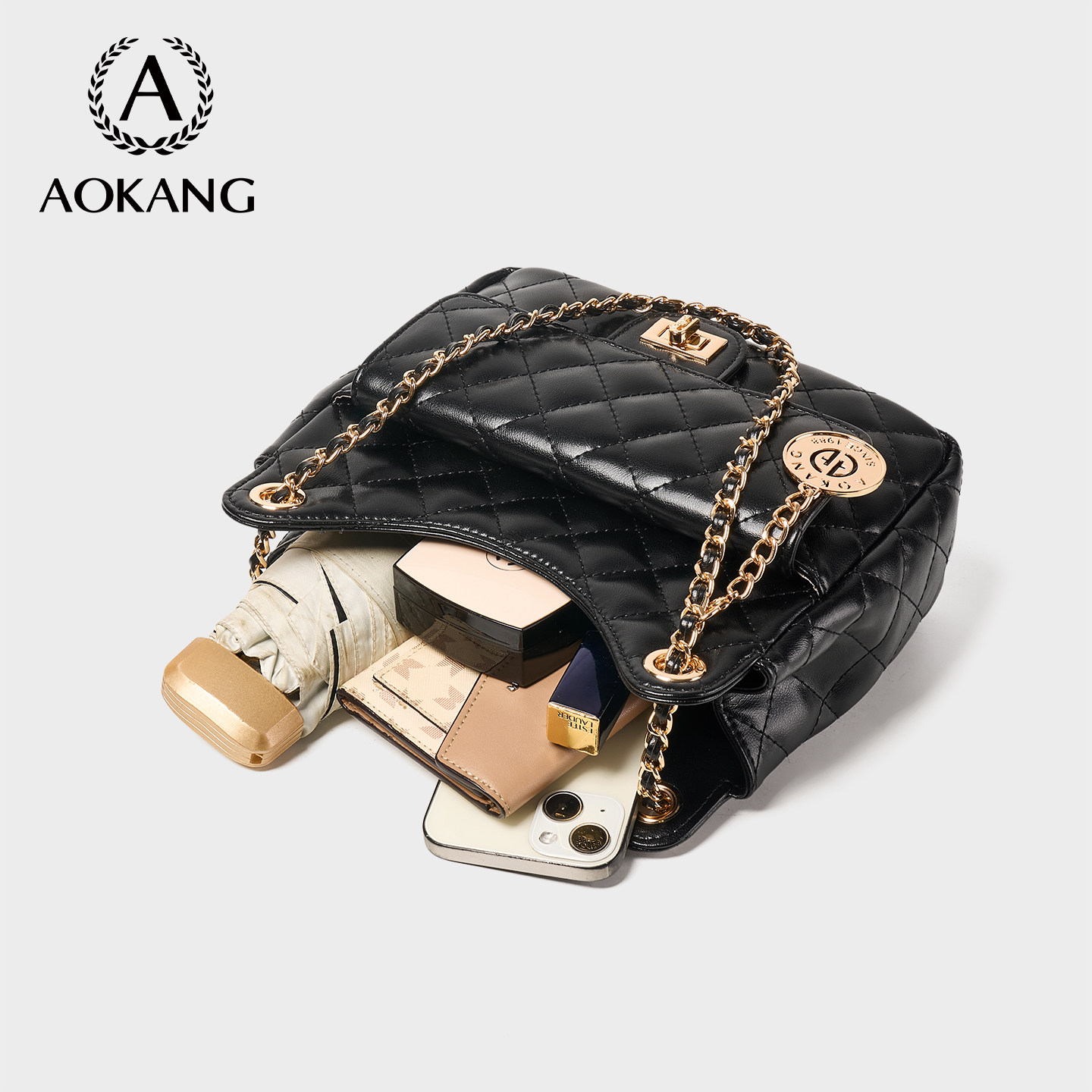 奥康链条腋下包2026新款包包大容量女式单肩包轻奢高级菱格斜挎包,淘宝优惠券,粉丝福利购,淘宝优惠卷