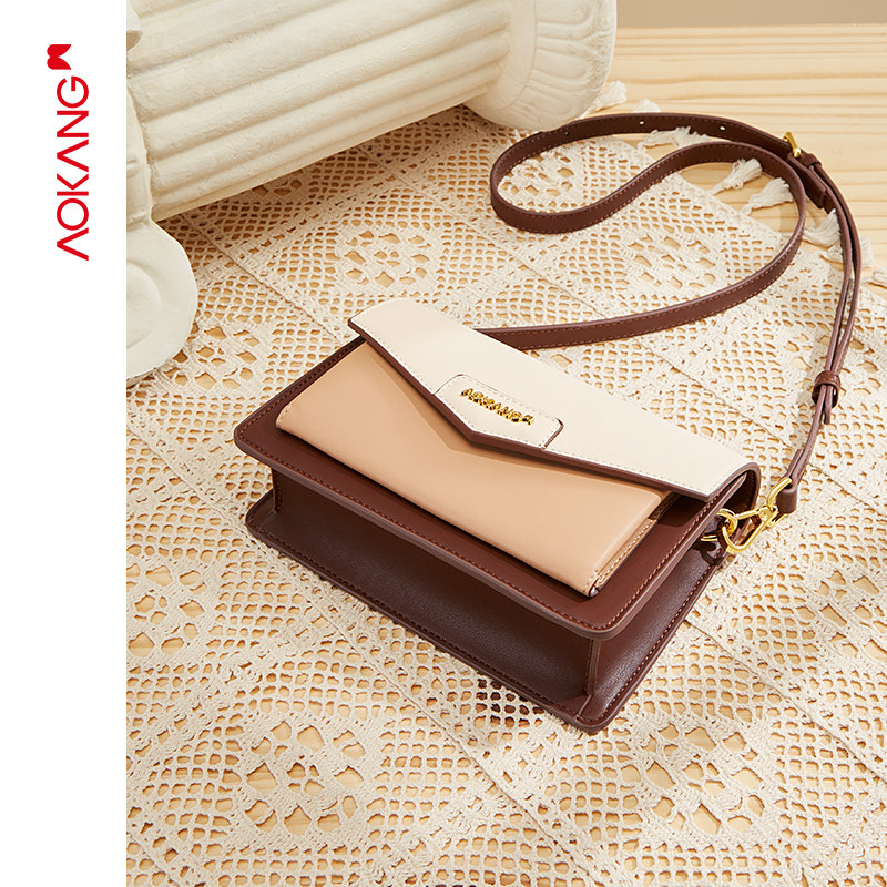 奥康女大容量真皮2022新款潮单肩包 奥康皮具箱包小方包