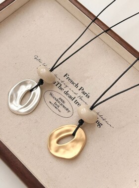 s925银不规则哑光缕空椭圆抽拉式长款项链女欧美小众独特时尚锁骨