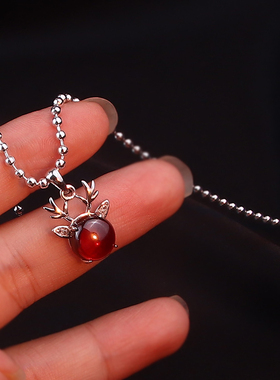 石榴石鹿角猫咪狐狸吊坠