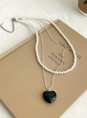 s925银爱心项链女小众设计感