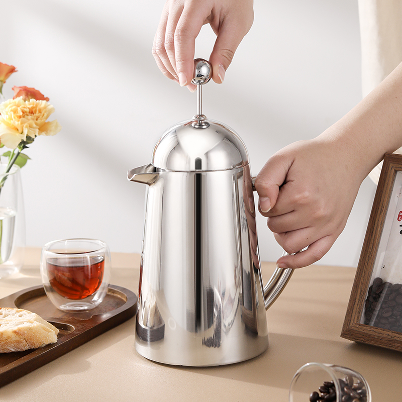 Highwin不锈钢法压壶咖啡壶家用法式滤压壶茶壶咖啡器具双层保温 - 图0