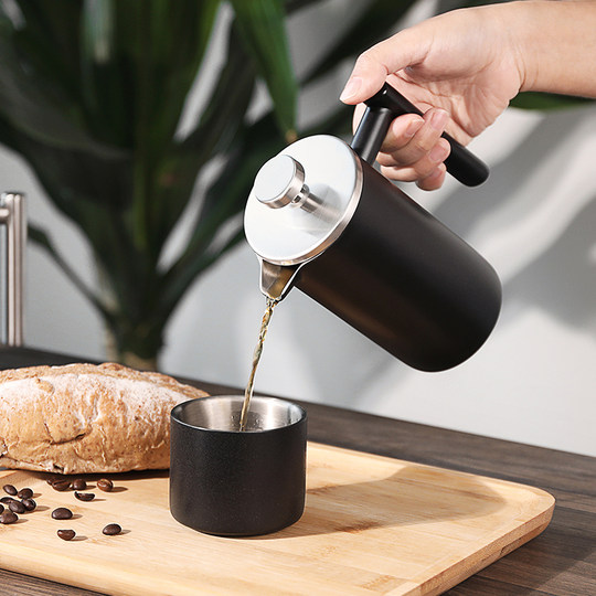 French Press Kaffeekanne aus Edelstahl, französische Doppelwandisolierung