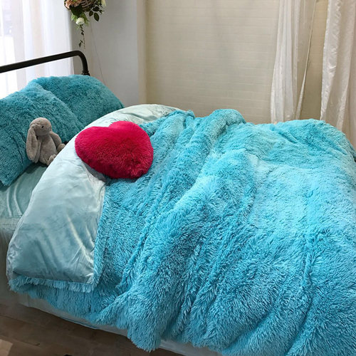 韩版羊羔绒珊瑚绒天鹅绒纯色水貂绒四件套冬加厚保暖床单被套床上 - 图2