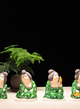 唐三彩文创产品唐朝仕女陶俑摆件