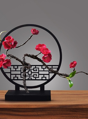 新中式梅花仿真桌面小屏风摆件