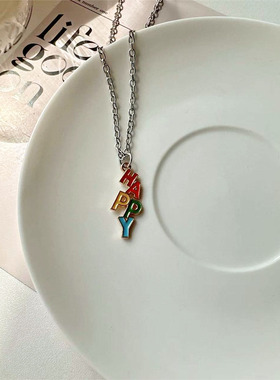 宇宙射线 Happy英文字母合金项链简约彩色love彩虹学生闺蜜创意