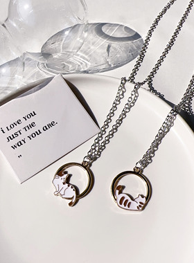 宇宙射线 小花猫背影项链情侣款闺蜜学生送礼物个性小众轻奢ins风