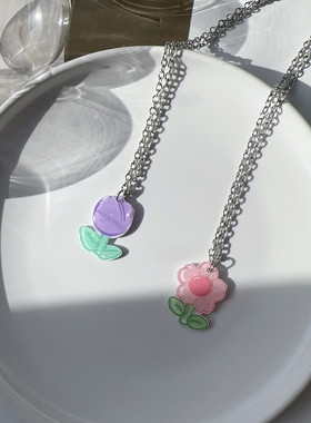 郁金香吊坠项链甜美小清新