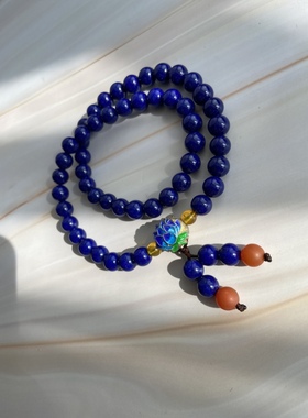 收藏级原矿6A青金石 7mm直径高品宝石双圈手串手链配保山南红蜜蜡