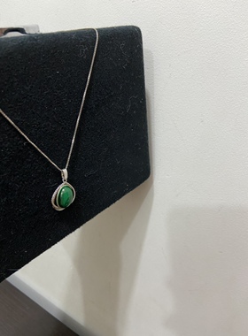 日产孔雀绿宝石项链 银镶嵌 祖母绿 挂件 收藏品吊坠配饰高贵典雅
