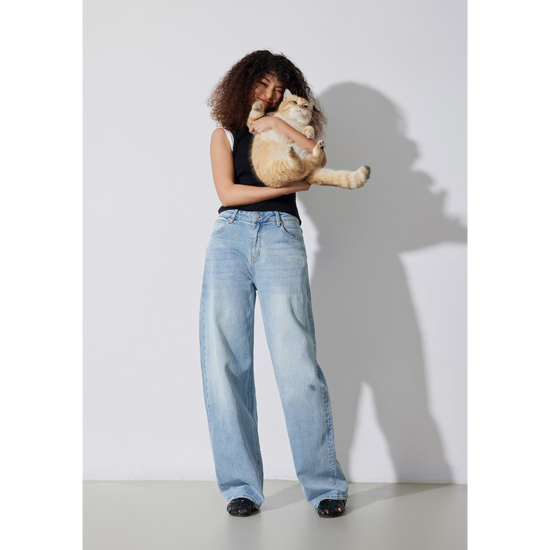 RUGOSAM「阔腿裤系列」2024春款 丨高腰女廓形宽松牛仔裤RB0448,淘宝优惠券,粉丝福利购,淘宝优惠卷