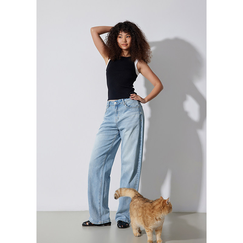 RUGOSAM「阔腿裤系列」2024春款 丨高腰女廓形宽松牛仔裤RB0448,淘宝优惠券,粉丝福利购,淘宝优惠卷