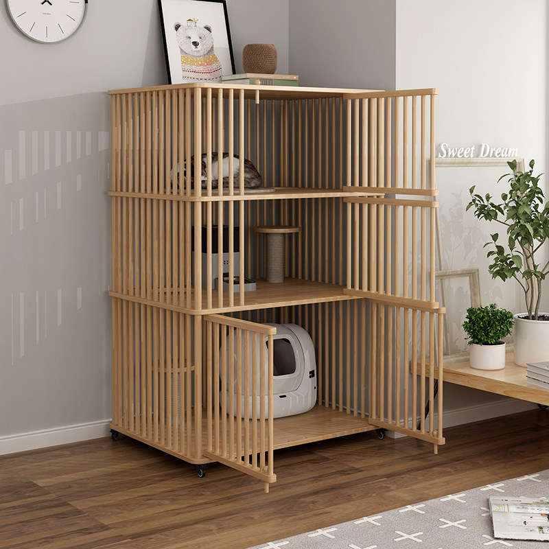 转角扇形实木猫笼子家用室内猫别墅猫柜子超大自由空间猫舍猫屋房,淘宝优惠券,粉丝福利购,淘宝优惠卷