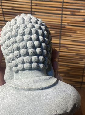 青砂石雕佛头装饰品摆件桌