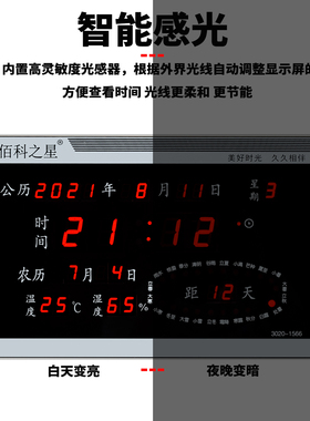佰科之星智能感光座挂两用电子钟