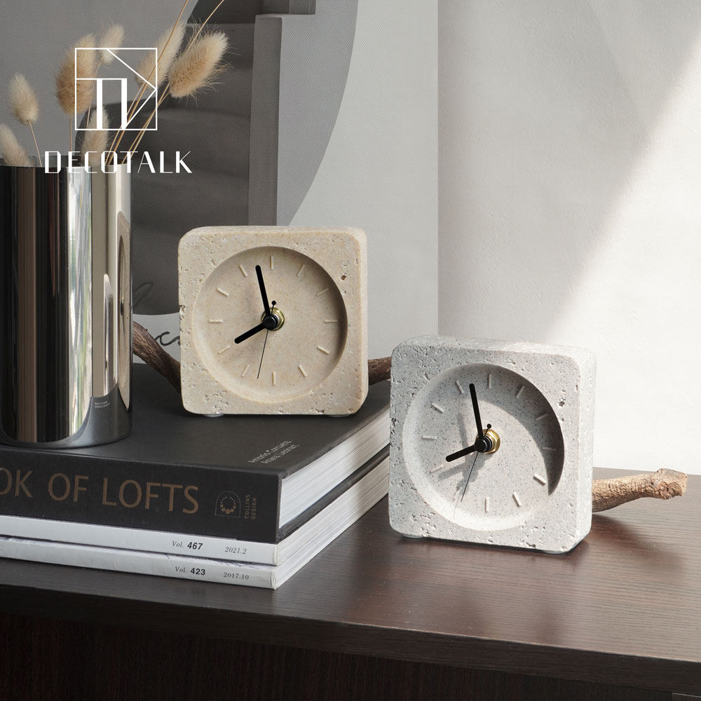 DecoTalk原创设计砂岩洞石静音台钟北欧桌面时钟侘寂风座钟摆件,淘宝优惠券,粉丝福利购,淘宝优惠卷