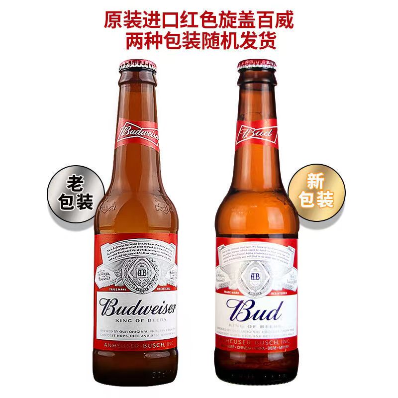 英国原装进口百威啤酒旋盖拧盖Budweiser啤酒300ML24瓶装小瓶整箱 - 图1