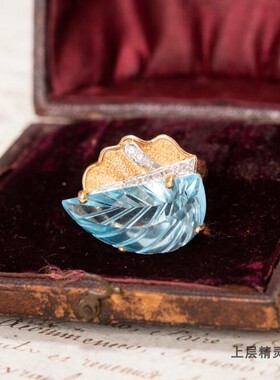 SOLD 上层精灵的庭院 Estate天然托帕石雕刻复古珠宝金戒指