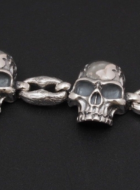 精灵欧洲立体纯银骷髅头组合手链