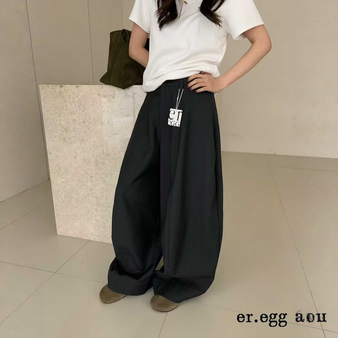 韩国2025秋冬新款弯刀休闲裤女梨型身材显瘦遮胯高腰宽松阔腿长裤