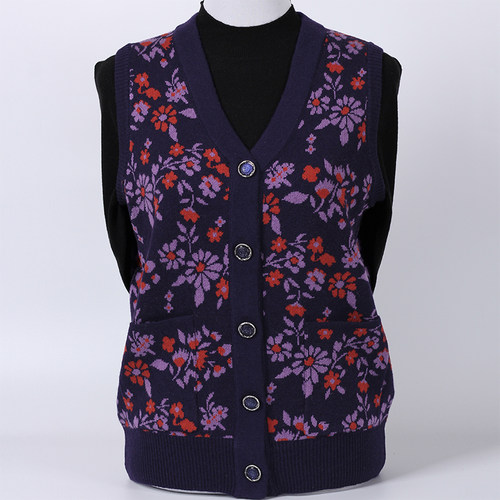 老年人冬装马甲女妈妈毛衣开衫羊毛背心奶奶装马夹坎肩针织衫衣服 - 图2