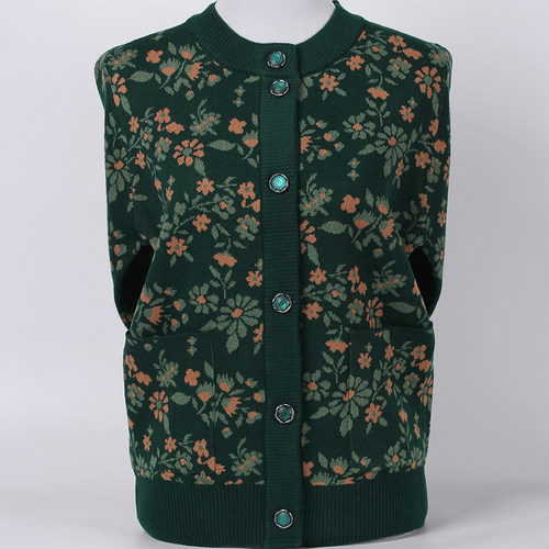 老年人秋冬装女毛衣开衫外套奶奶装羊毛衫加绒针织衫老太太上衣服 - 图1