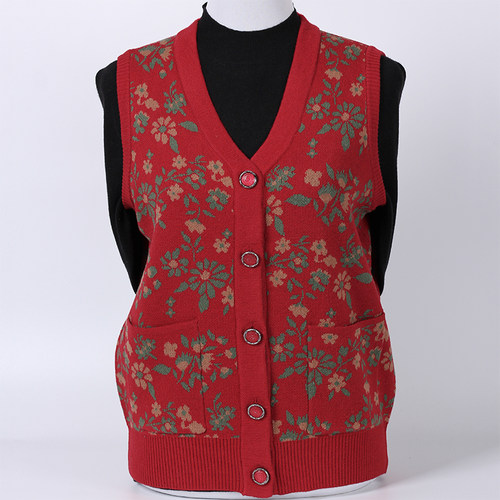 老年人冬装马甲女妈妈毛衣开衫羊毛背心奶奶装马夹坎肩针织衫衣服 - 图1