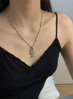 韩国小众ins暗黑辣妹亚文化双层叠戴十字架项链叠戴串珠卫衣链