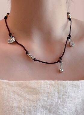 ins小众博主同款花朵木珠编织项