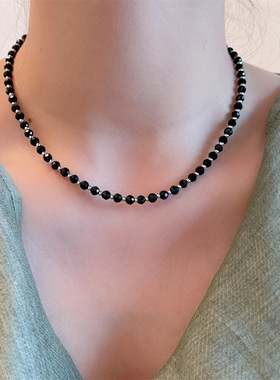 高级感时髦黑色水晶拼接银色珠子