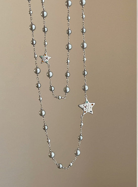 高级感灰色珍珠五角星长款毛衣链女轻奢复古时尚潮流气质百搭项链