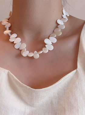 时髦度假风天然贝壳水滴项链女高