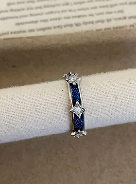 高级感蓝色牛仔布星芒蝴蝶戒指女小众独特个性时尚潮流指环戒子