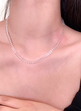 韩版水晶玻璃串珠项链女小众复古